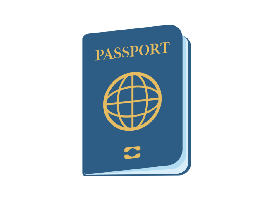 Mão segurando um passaporte português com a bandeira de Portugal ao fundo